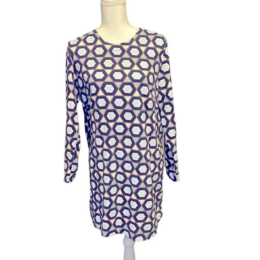 H&M Navy Blue long Sleeved Hexagon Cotton Casual Dress Women’s Size Large